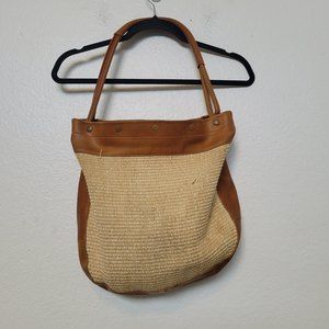 FURLA Woven Shoulder Purse Leather Trim